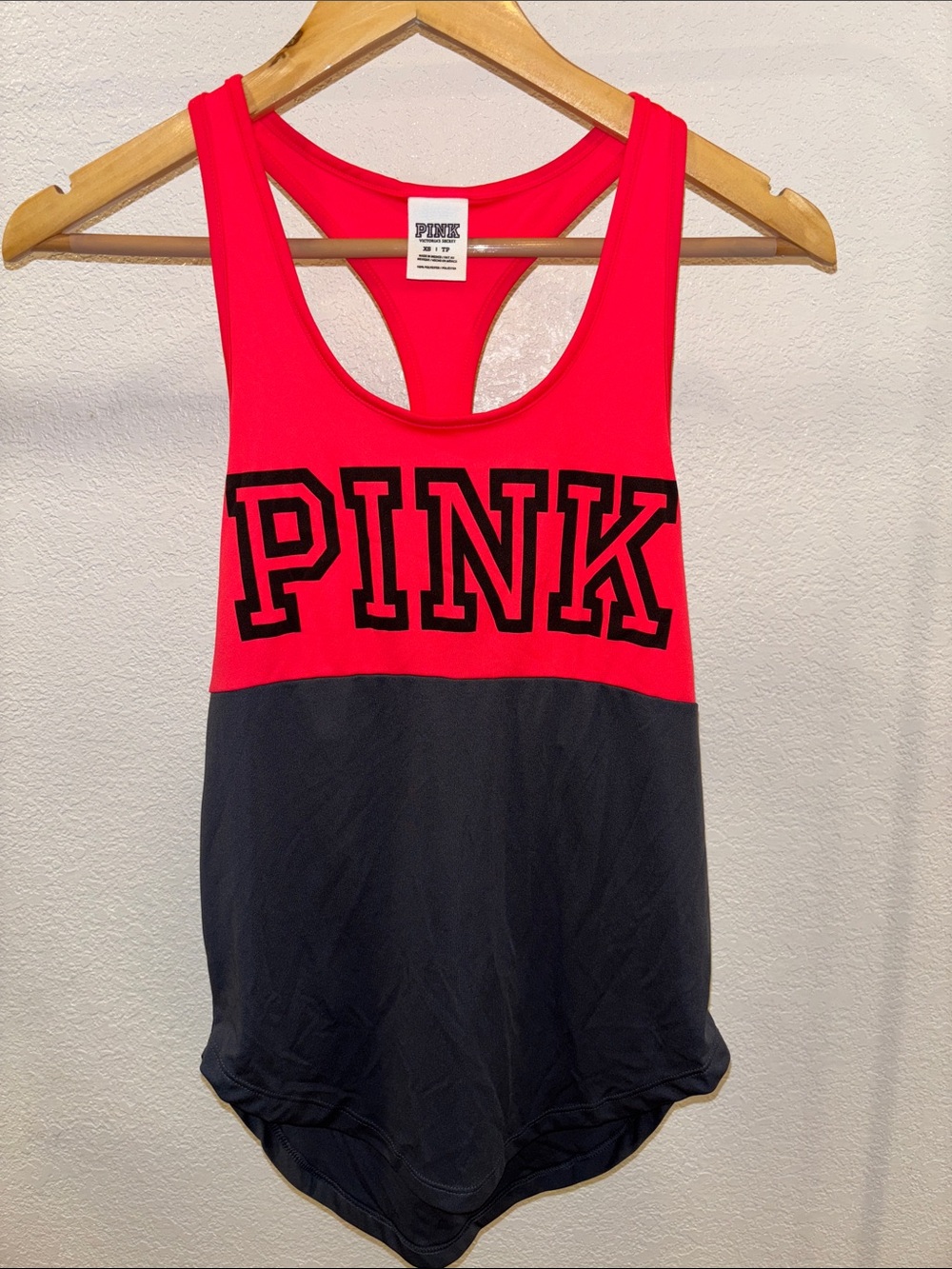 PINK Victoria's Secret Neon Pink and Black Racerback Tank